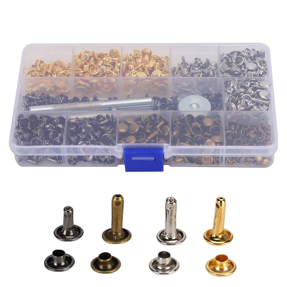 Round Flat Head Chicago Screws Double Cap Rivet Metal 480 Sets 4 Colour Double Cap Rivet Metal Studs Kit
