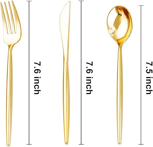 Miniatura 4 de SUT 300 cubiertos de plástico dorados, utensilios dorados desechables, el juego de cubiertos de plástico dorado incluye 100 tenedores de plástico