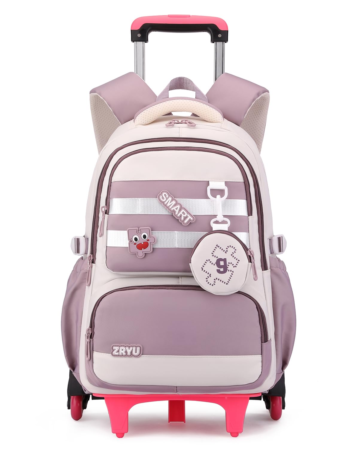 Amythe Cartable à Roulettes Fille – 6 Roues Amovible, 9-16 Ans, Violet