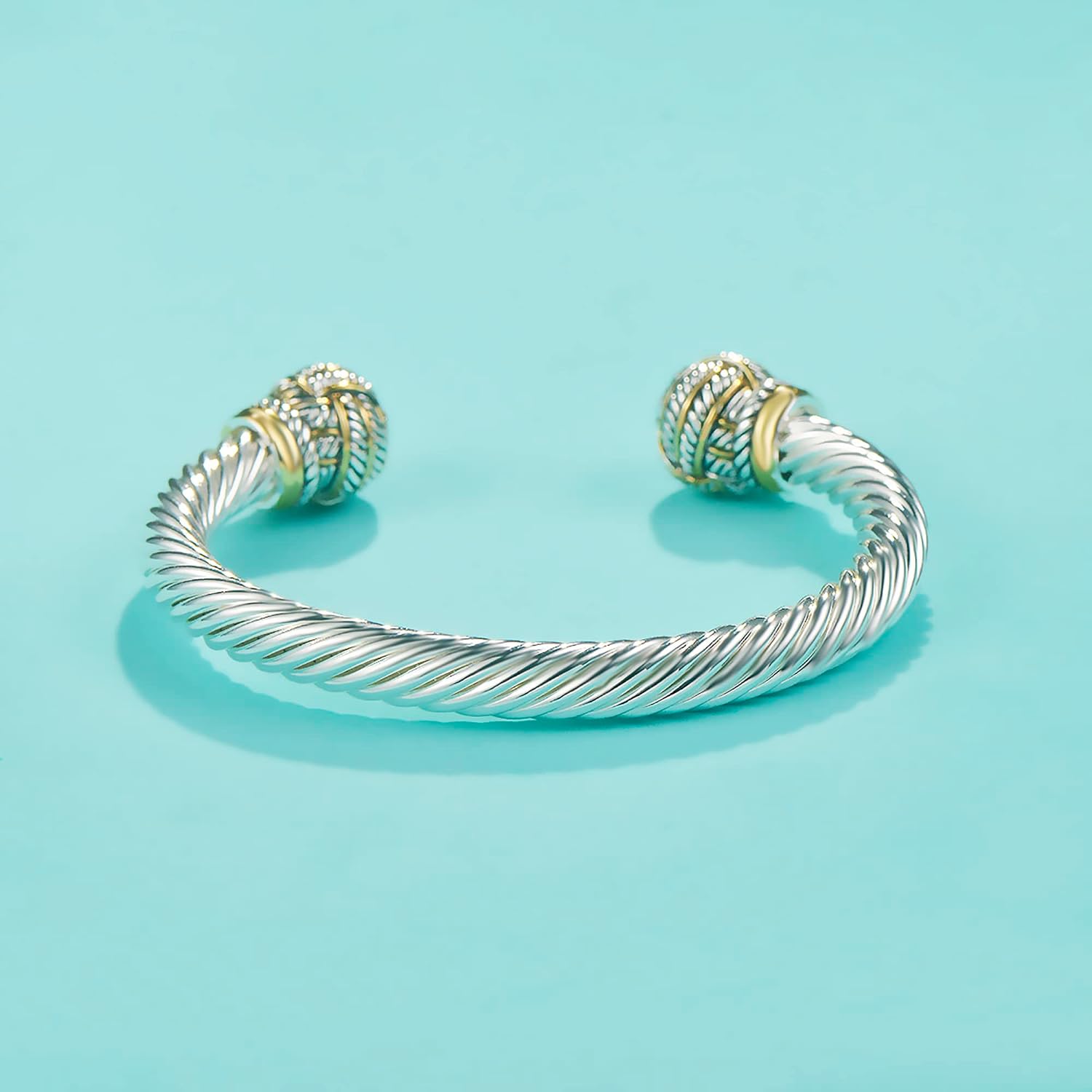 UNY JEWEL two tone twisted wire rope open cuff bracelet imitation pearl ends for women Valentine Gifts