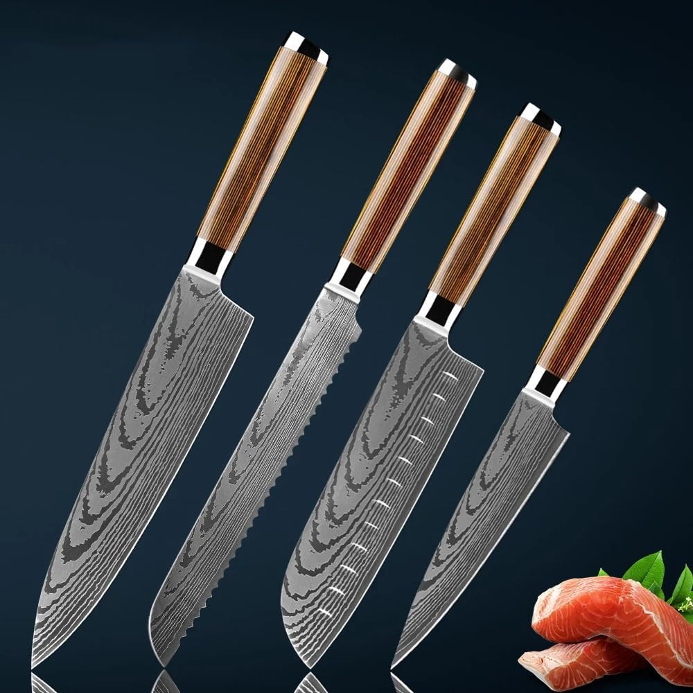 Set Cuchillos Cocina 4 Piezas Acero Inoxidable Forjado