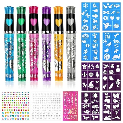 Sularpek Tattoo Stifte, Glitzer Tattoo Set mit 6 Farben, 9...