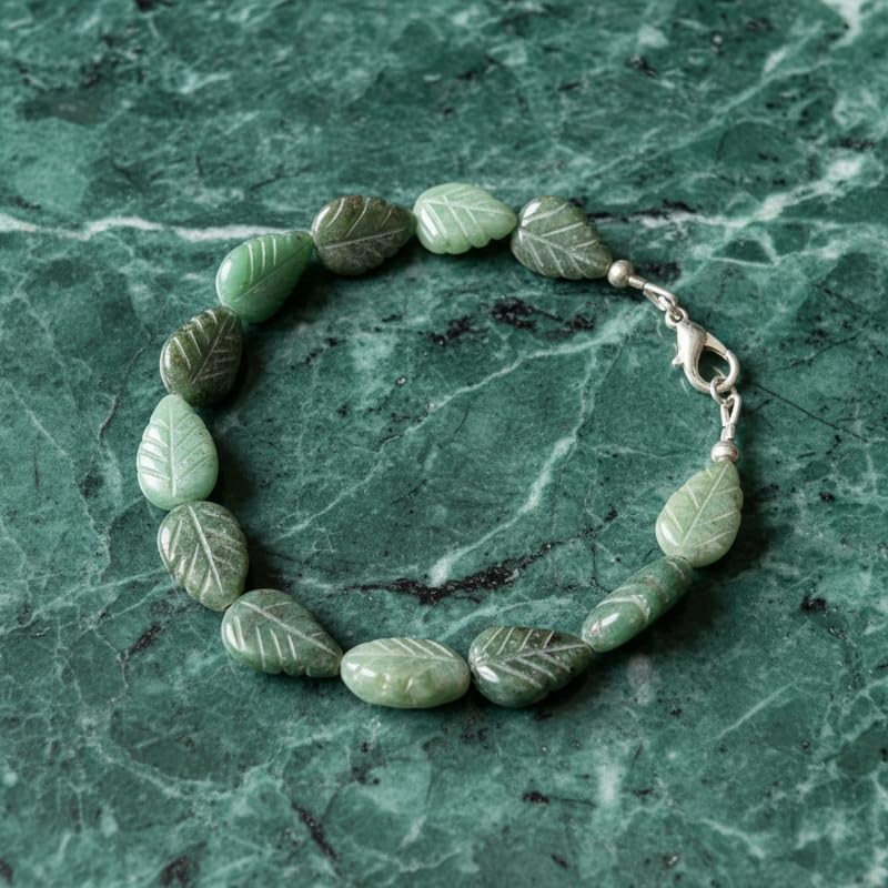 LKBEADS Bransoletka z ogniw naturalnej szmaragdy o wymiarach 13x8 mm w kształcie liścia, fasetowana zielona kamienna biżuteria, 17,78 cm, bransoletka do nakładania, ręcznie robiona biżuteria |LK_SLNK