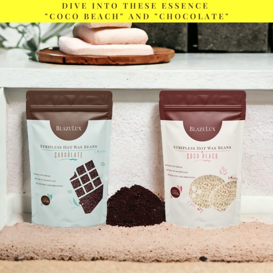 Wax - Chocolate 1000g Hard Wax Beans for Hair Removal, Stripless, for Brazilian Bikini, Face, Eyebrows, Underarms, Arms, Chest, Back, Legs