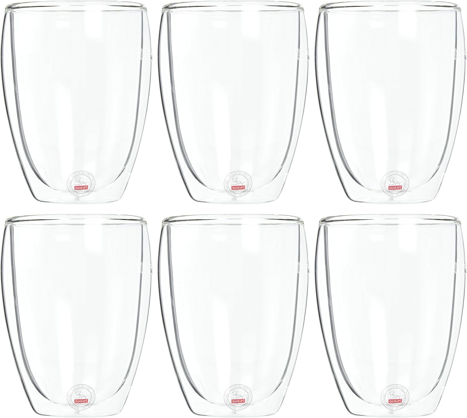 Bodum 12oz Pavina Double Wall Insulated Tumbler, High-Heat Borosilicate Glass, Set of 6, Clear