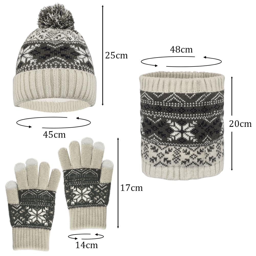 Ensemble Bonnet écharpe Gants Enfant IBLUELOVER - 3 Pièces Laine Polaire, Pompon, Pour Ski Et Hiver (3-8 Ans)