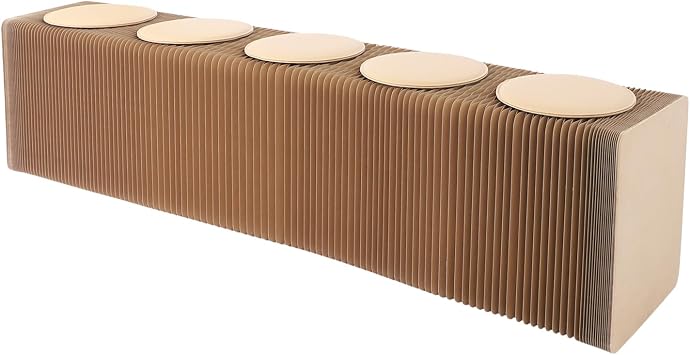 Folding Paper Stool with 5 Cushions, Space-Saving Accordion Honeycomb Stool for Living Room Entryway, Heavy Duty Expandable Seating for Home Camping, L-Shape S-Shape Flexible Setup, Brown