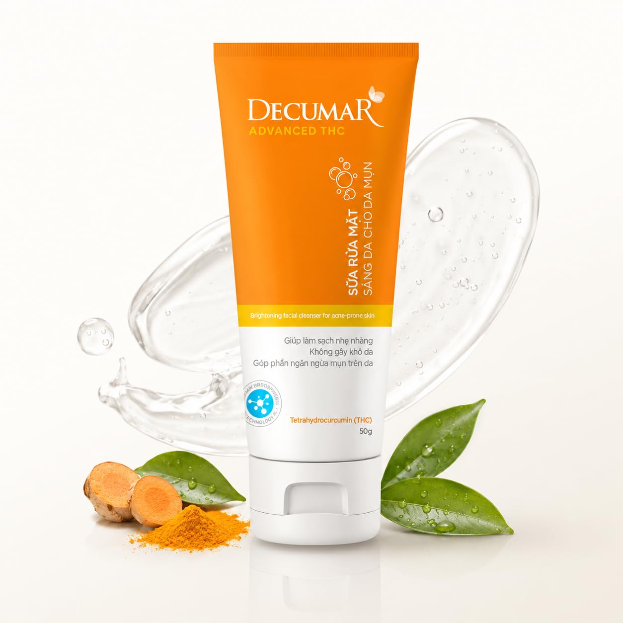 Decumar Brightening Facial Cleanser with Niacinamide, Tetrahydrocurcumin & Botanical Extracts, Gentle Daily Face Wash for Oily and Blemish-Prone Skin, Helps Maintain Soft and Fresh-Looking Skin, 50 g