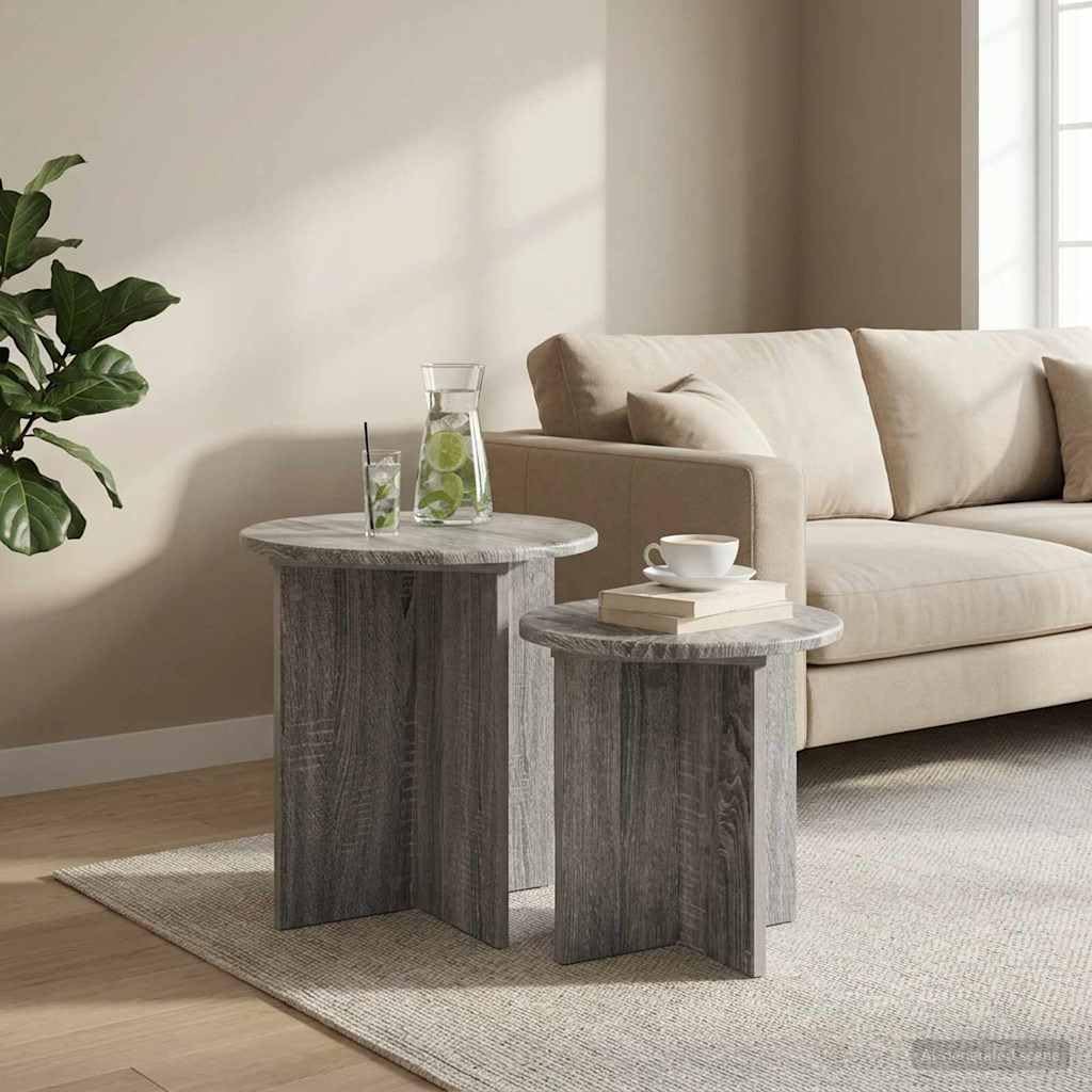 Genérico Conjunto de mesas auxiliares 2 uds. Gris Sonoma Ø 45 x 45 cm,Mobiliario Mesas,Mesas auxiliares,11.1 kg-8001016