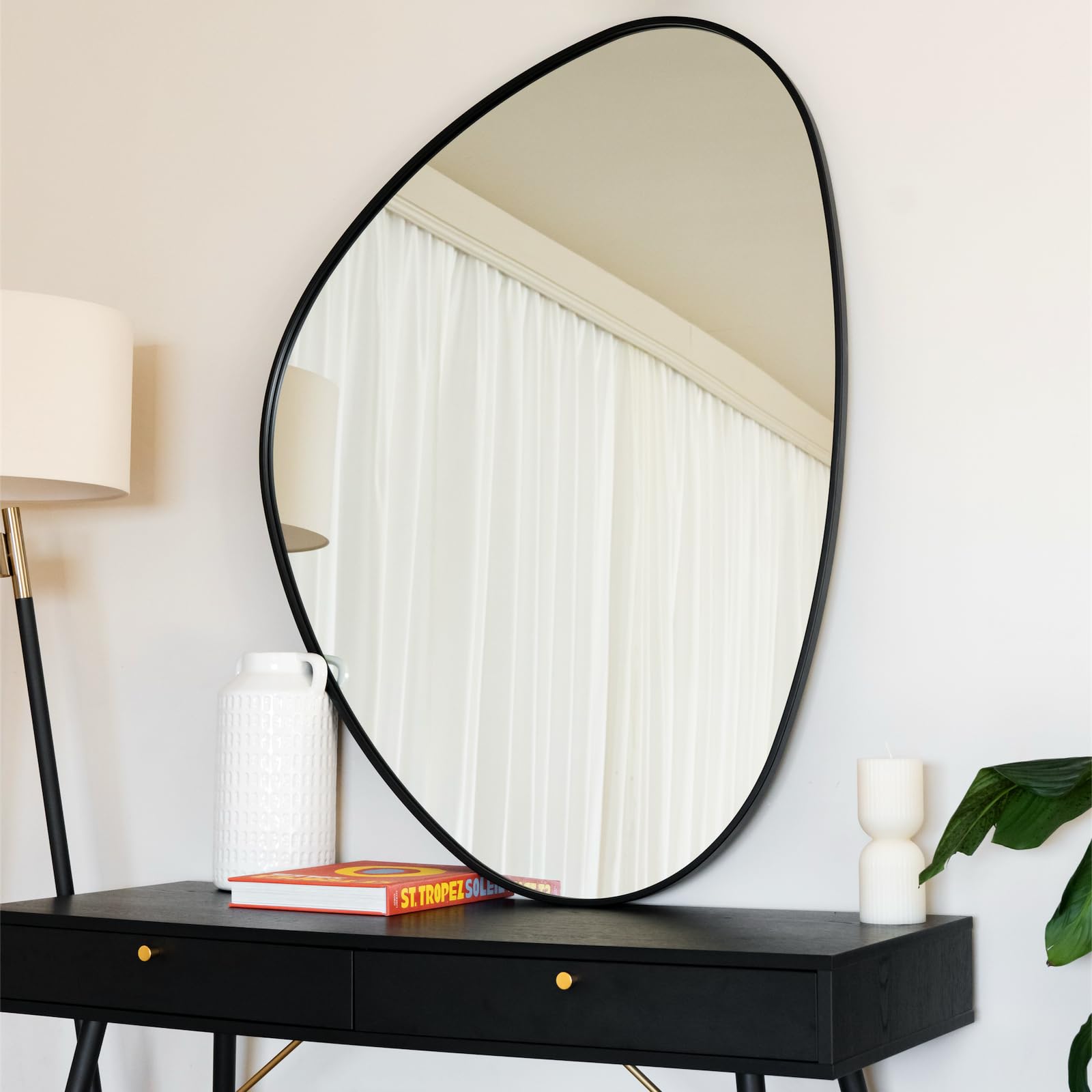 Jobu | Irregular Shaped Mirror with Black Metal Frame – 120cm x 90cm Large Wall or Leaning Mirror for Bedroom, Living Room, Hallway or Bathroom | Izumi