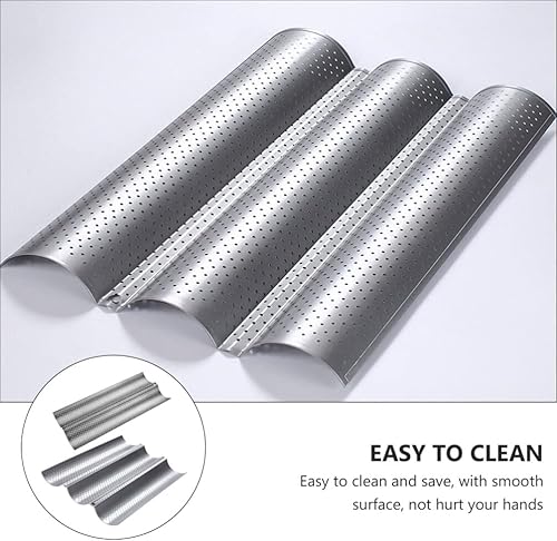 Miniatura 9 de Cabilock Molde para hornear pan francés, 2 piezas, bandeja de horno perforada antiadherente, bandeja para hornear pan, bandeja para baguette