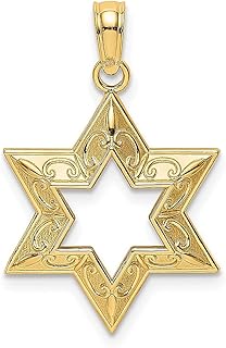 Joia judaica texturizada de ouro amarelo 14 k com pingente de estrela de Davi joia religiosa judaica joias finas para mulheres presentes para ela, Ouro amarelo Pedra