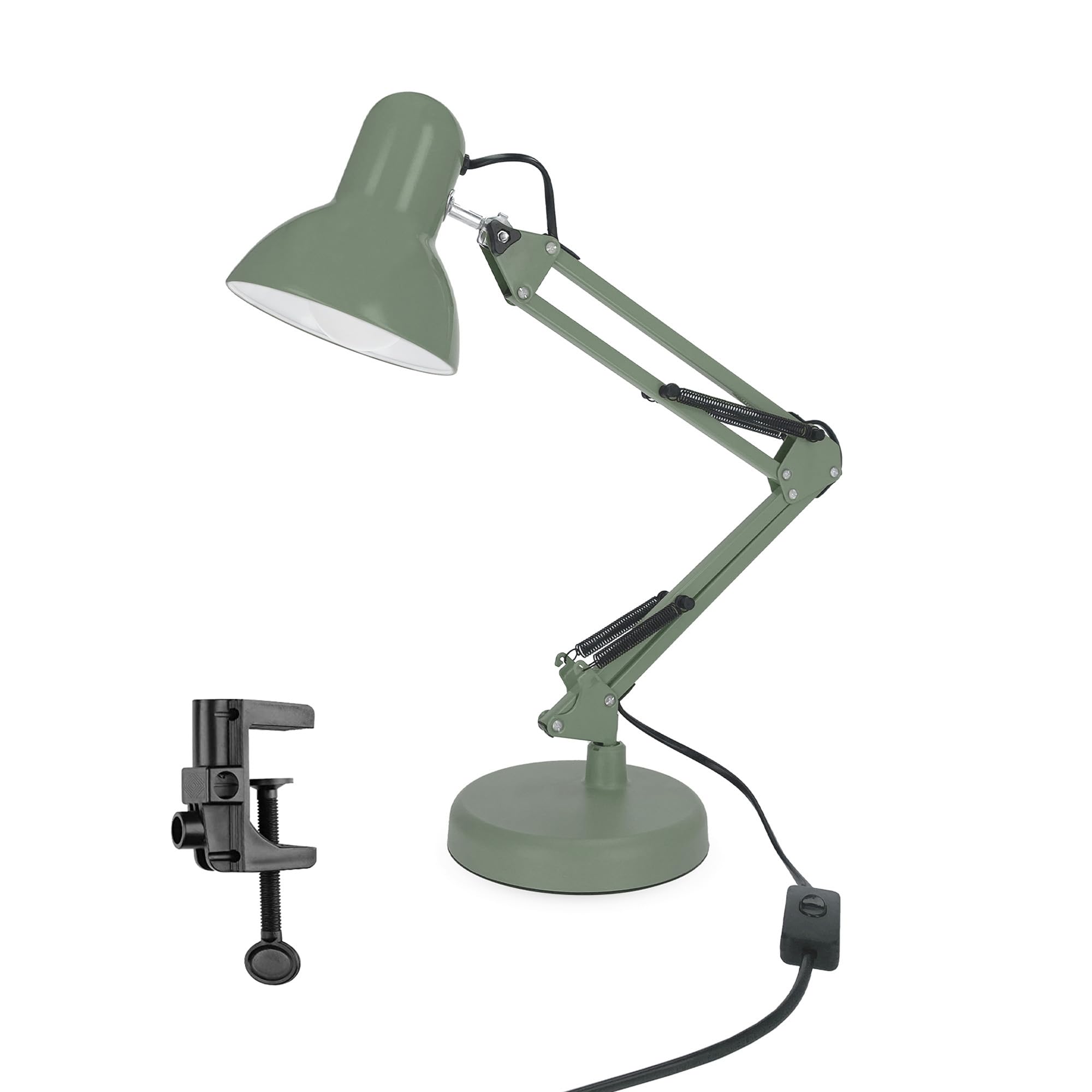 EDO Lámpara de Escritorio Infantil E27, Flexo Lamparas de Mesita de Noche con Base y Abrazadera PIXI Salvia Vintage Retro Lámpara de Mesa Ajustable para Oficina Sala Manicura Lectura y Dormitorio
