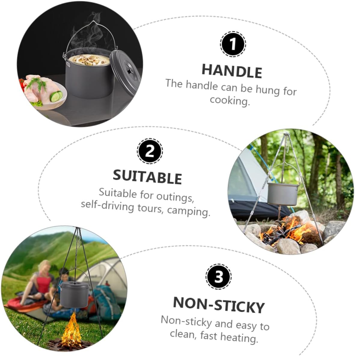 BESTonZON 1Pc Portable Camping Pot with Handle Capacity Cookware for Outdoor Cooking Non Stick and Easy to Clean for Family Hiking and Camping Adventures