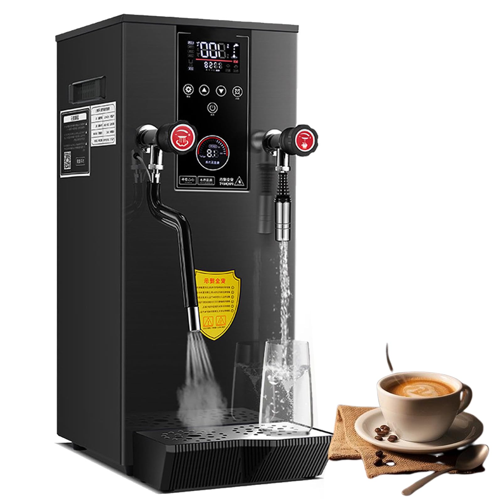 Eiwitany 2500W Commercial Milk Frother & Steamer - Electric Foam Maker for Espresso, Coffee, & Tea - LED Display, Ideal for Cafés & Dessert Shops (Black)