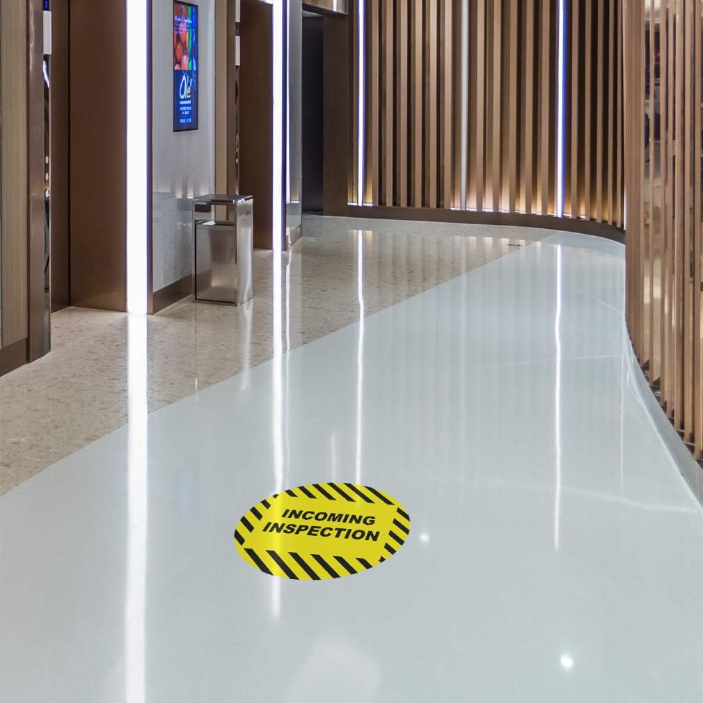 Incoming Inspection Floor Decals Yellow Black Anti-Slip Round Shape B Business Industrial Signs Stickers 17Inches Longer Side