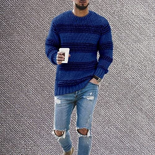 Top De Malha Para Homens, Suéter De Pulôver Listrado Casual E Outono, Suéter De Inverno Esbelto