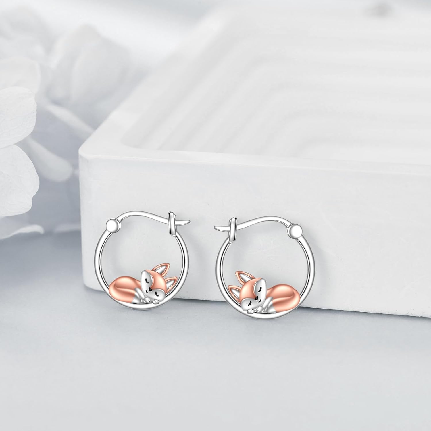 AOBOCO Hypoallergenic Fox/Frog/Squirrel Hoop Earrings for Women 925 Sterling Silver Cute Animal Huggie Hoop Earrings Jewelry Gifts for Sensitive Ears - Image 6