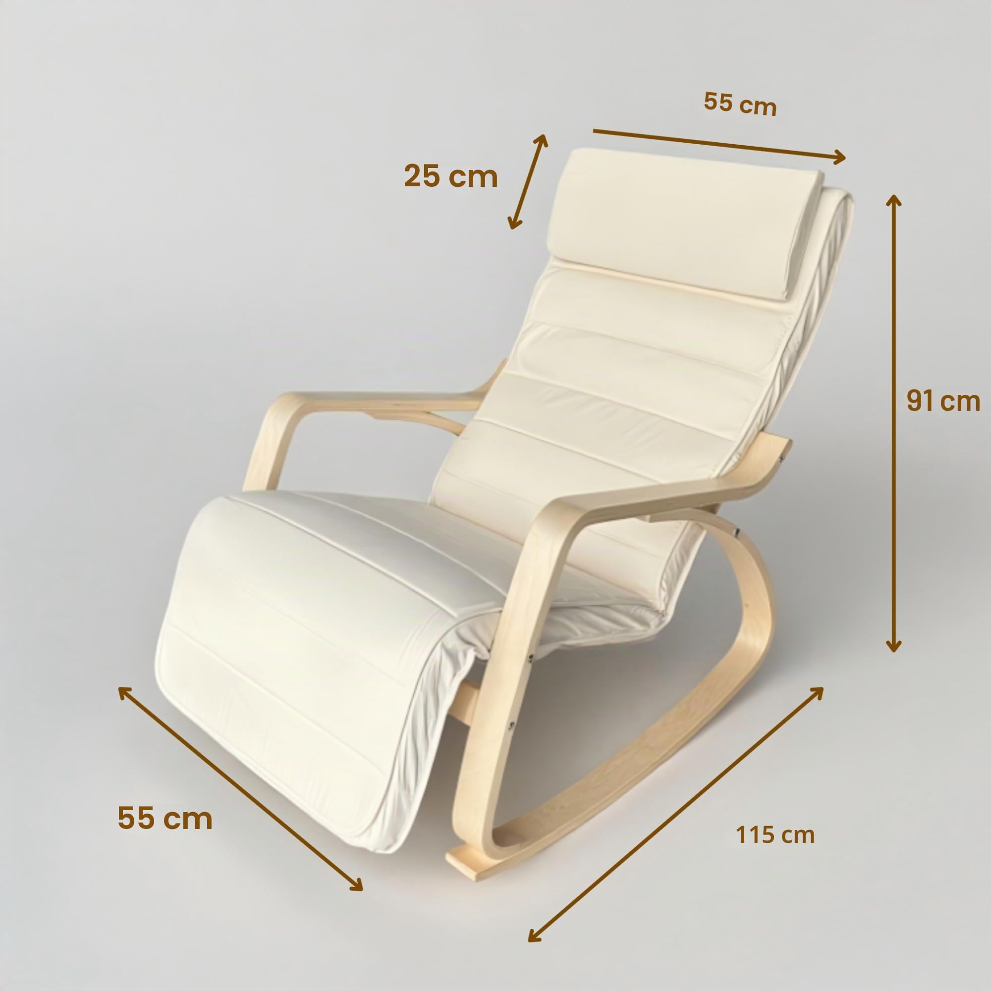 Bayt Sillón Relax Mecedora, Mecedora de Lactancia y Sillón de Lectura, Butaca de Salón Cómoda con Reposapiés, Patas de Madera, Estilo Escandinavo Moderno, Blanco