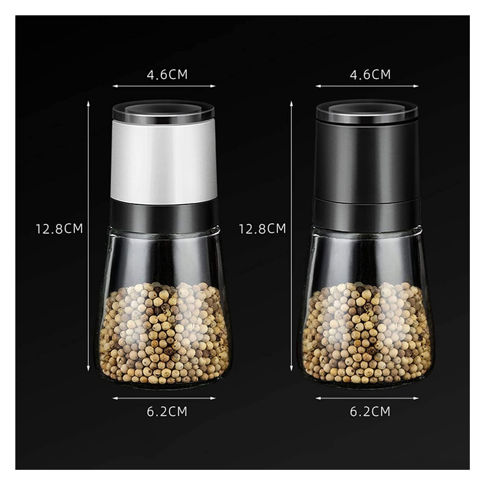 Macina Sale e Pepe 2 Pezzi Macina Pepe Macina Pepe, Macina Sale Ricaricabile, Ruvidità Regolabile Macina Pepe Nero Macina Pepe (Colore : Bianco) (Nero+Bianco) (Nero)