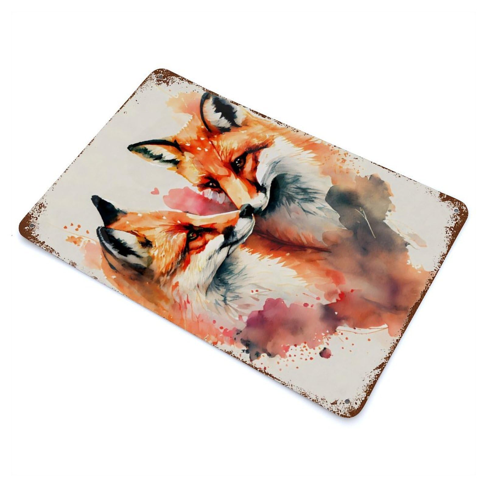 Romantic Fox Couple Rustic Tin Plaque 11.8"x7.9", Ideal for Cafe, Home Bar And Lounge Decor