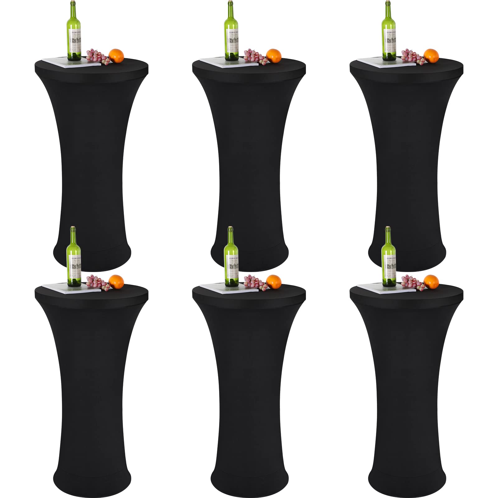 Tegeme 32 x 43 Inches Round Cocktail Tablecloth Spandex Bottom Table Cover Stretch Tablecloth Fitted High Top Round Table for Bar Pub Wedding Party Banquet Birthday Supplies(Black,6 Pack)