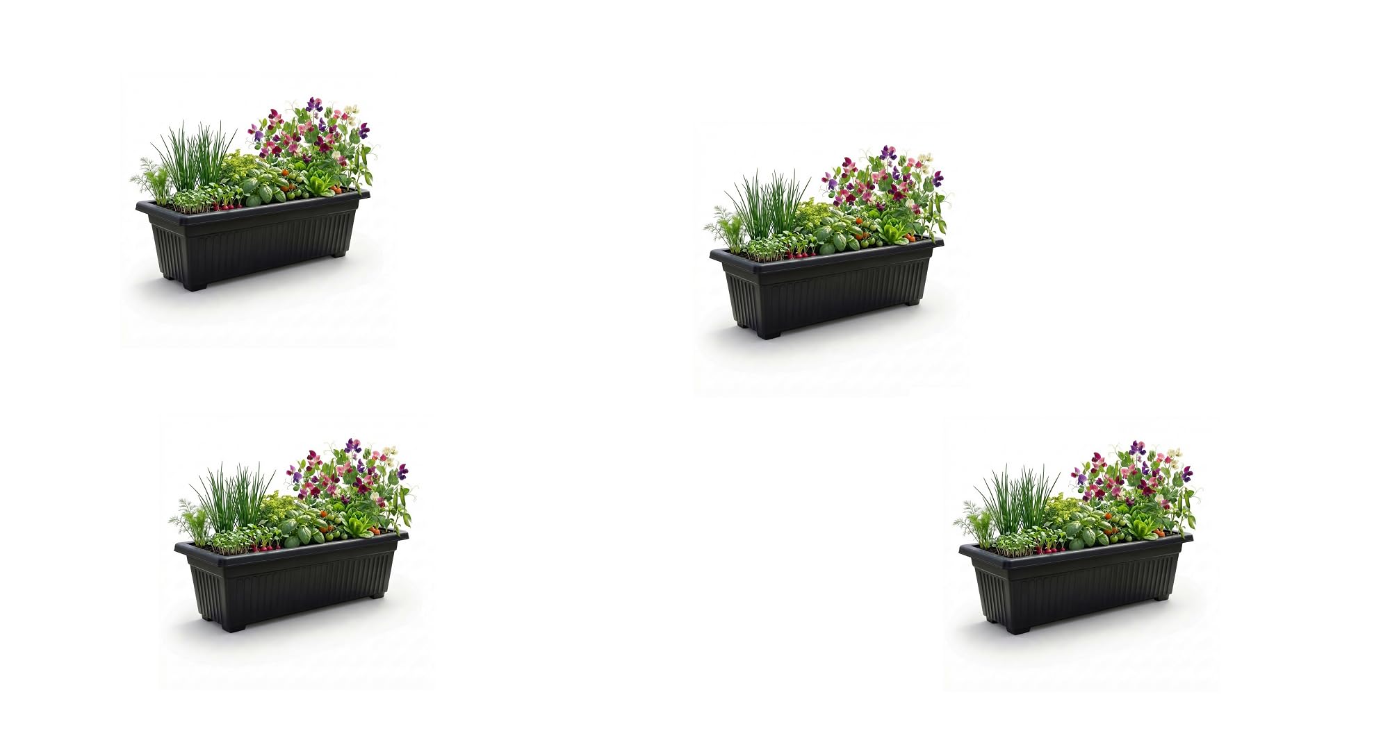 ORYNTO 70cm Rectangular Trough Black Plant Pots Outdoor Garden Plastic Planters Window Box Flower Herb Vegetables Plant Pots with Optional Drainage Holes Perfect Large Planter Pots(4 Pack,Sleek Black)