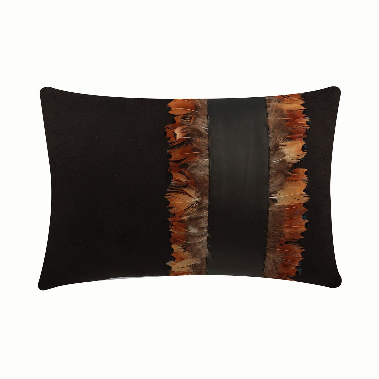 The HomeCentric Decorative Brown Pack of 2, 30x35 cm (12"x14") Lumbar Cushion Covers, Suede Feather & Patchwork Oblong Cushions For Couch, Birds Pattern Modern Style - Feather Apart โ image 1