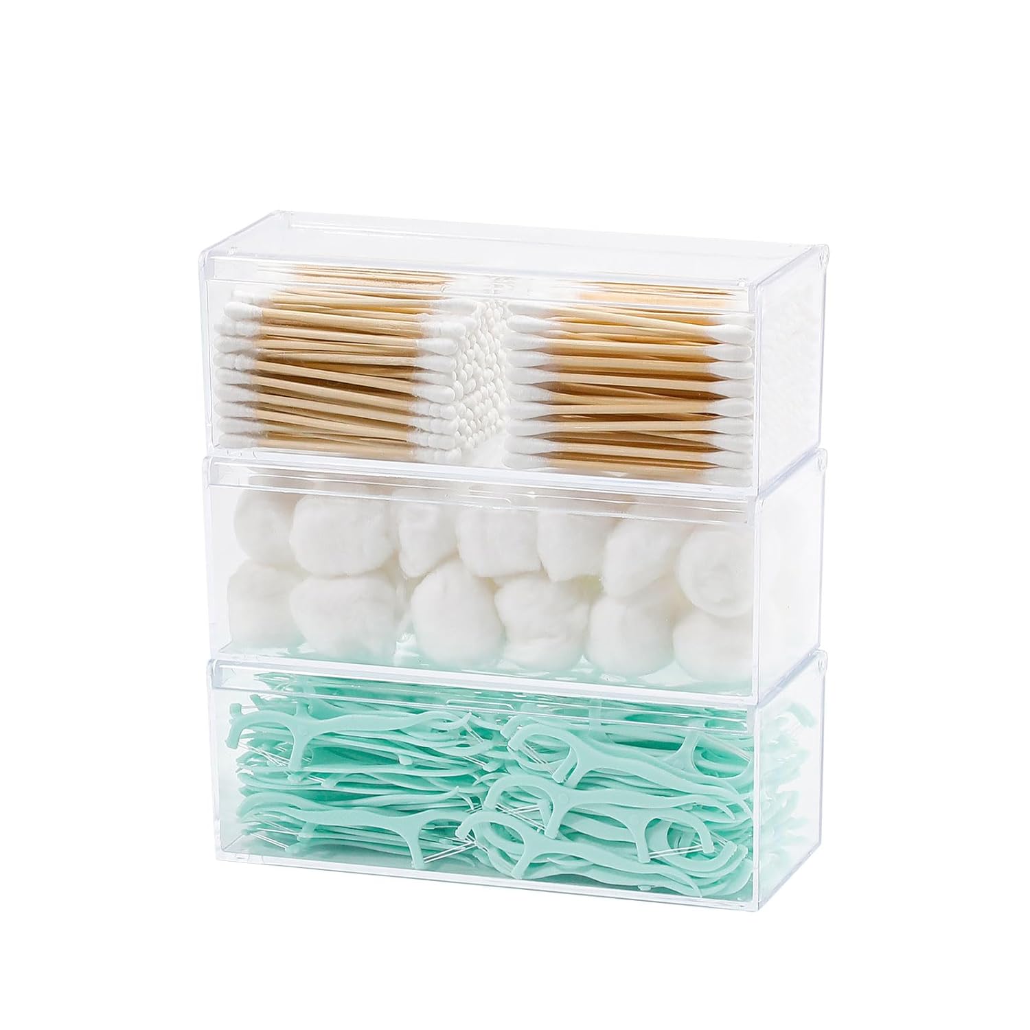 3 Pack Qtip Organizer Container with Lid Plastic Bathroom Vanity Storage Canister for Cotton Swabs and Balls Makeup