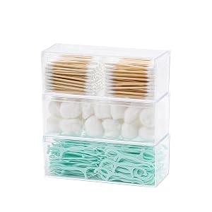 3 Pack Qtip Organizer Container with Lid Plastic Bathroom Vanity Storage Canister for Cotton Swabs and Balls Makeup