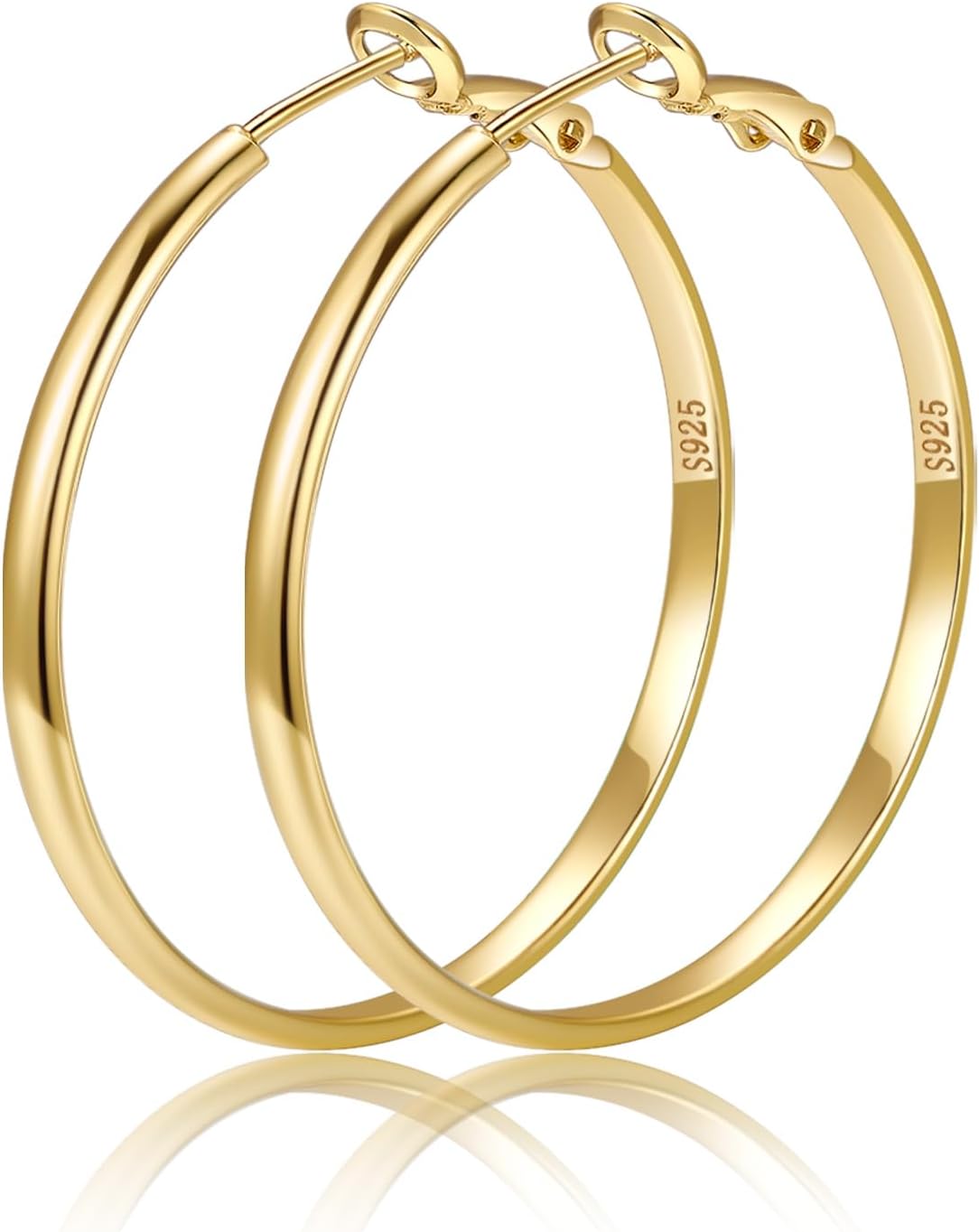 Gold Hoop Earrings for Women, Hypoallergenic 14K Gold Plated Hoops, Lightweight Sterling Silver Earrings for Women Jewelry Gifts 30/40/50/60MM