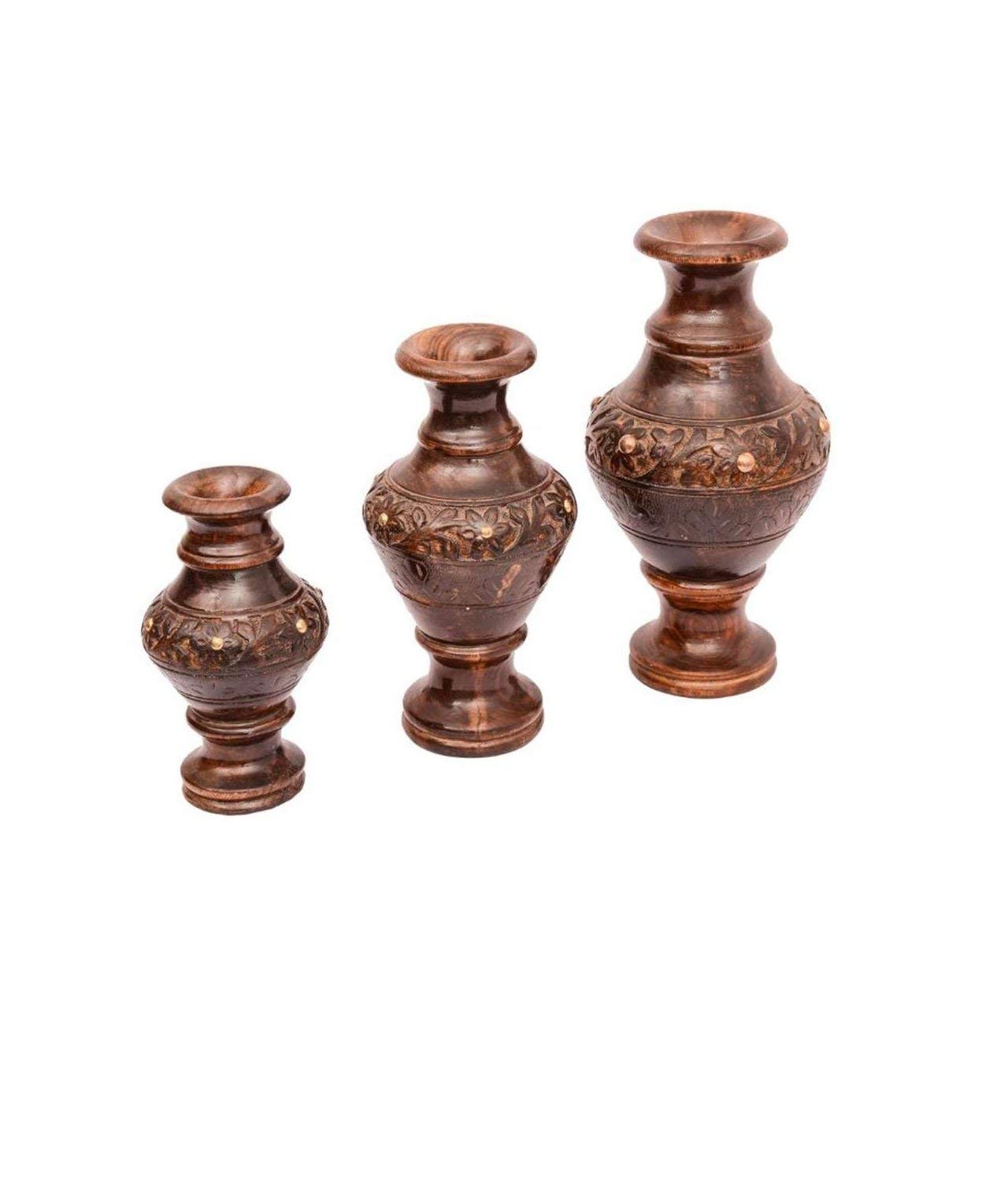 Buy Craftatoz Wooden Flower Vase for Home Decoration Pack of 3 Online