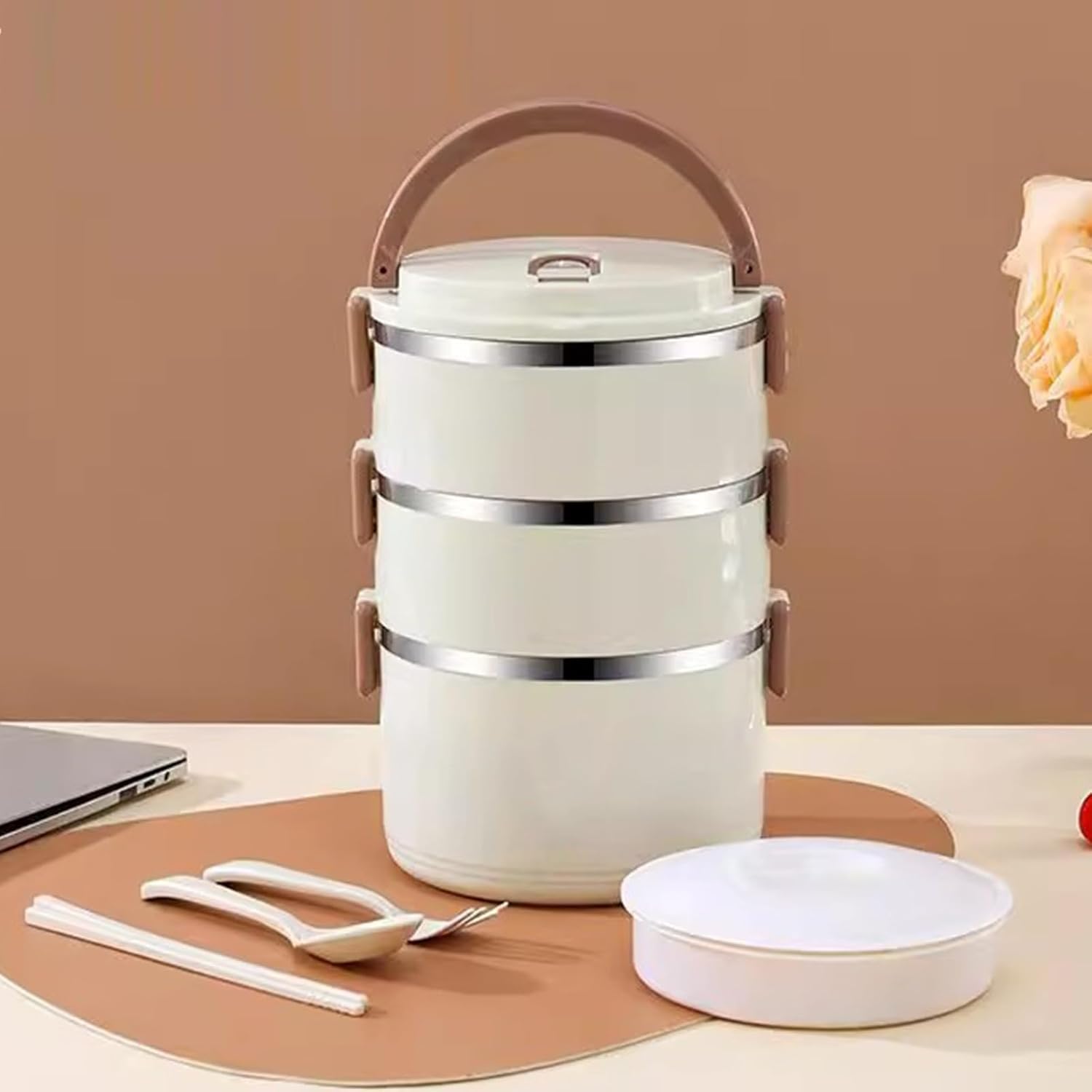 EMYJAY Bento Lunch Box, Stackable Lunch Box Containers Portable Insulated Food Lunch Container Set Bento Boxes for Adults LYWY (Color : White, Size : 16.5x22cm)