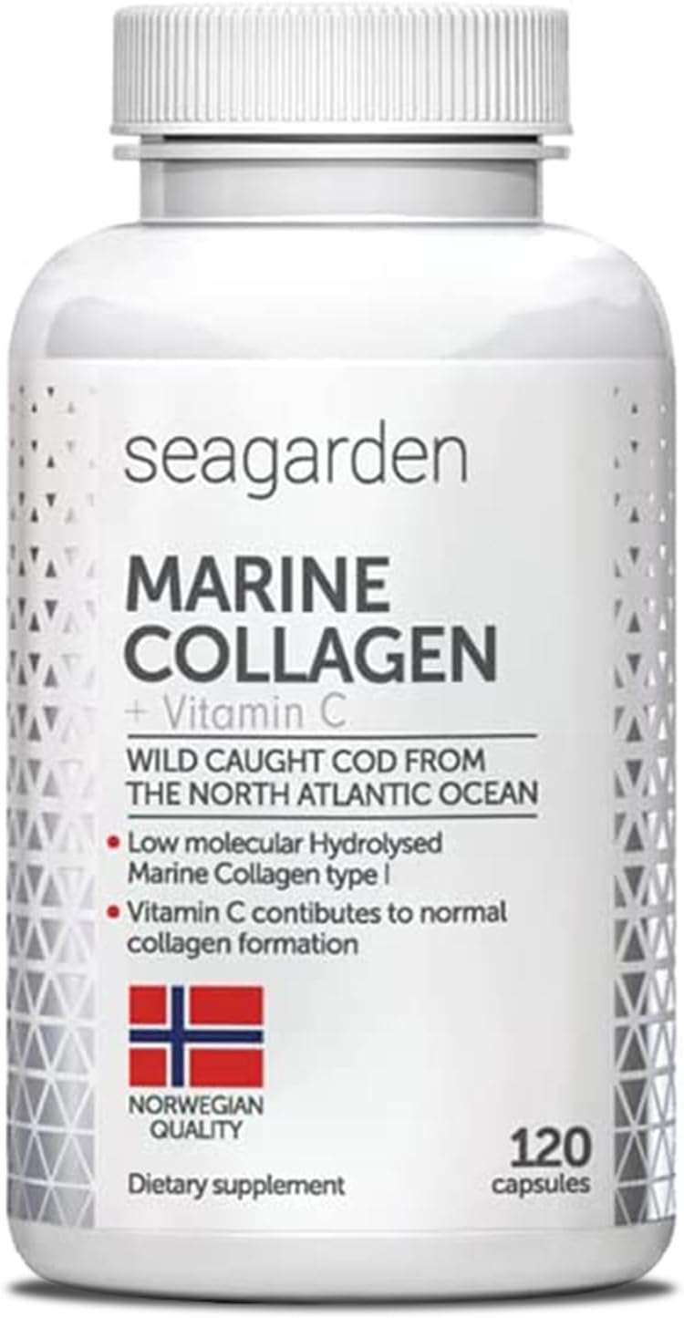 Seagarden Advanced Marine Collagen Capsules – Type 1 Hydrolysed Collagen Peptides + VIT C, 20 Amino Acids, Wild-Caught Cod, Supplements for Women & Men for Skin, Joints, and Hair – 120 Tablets/900mg