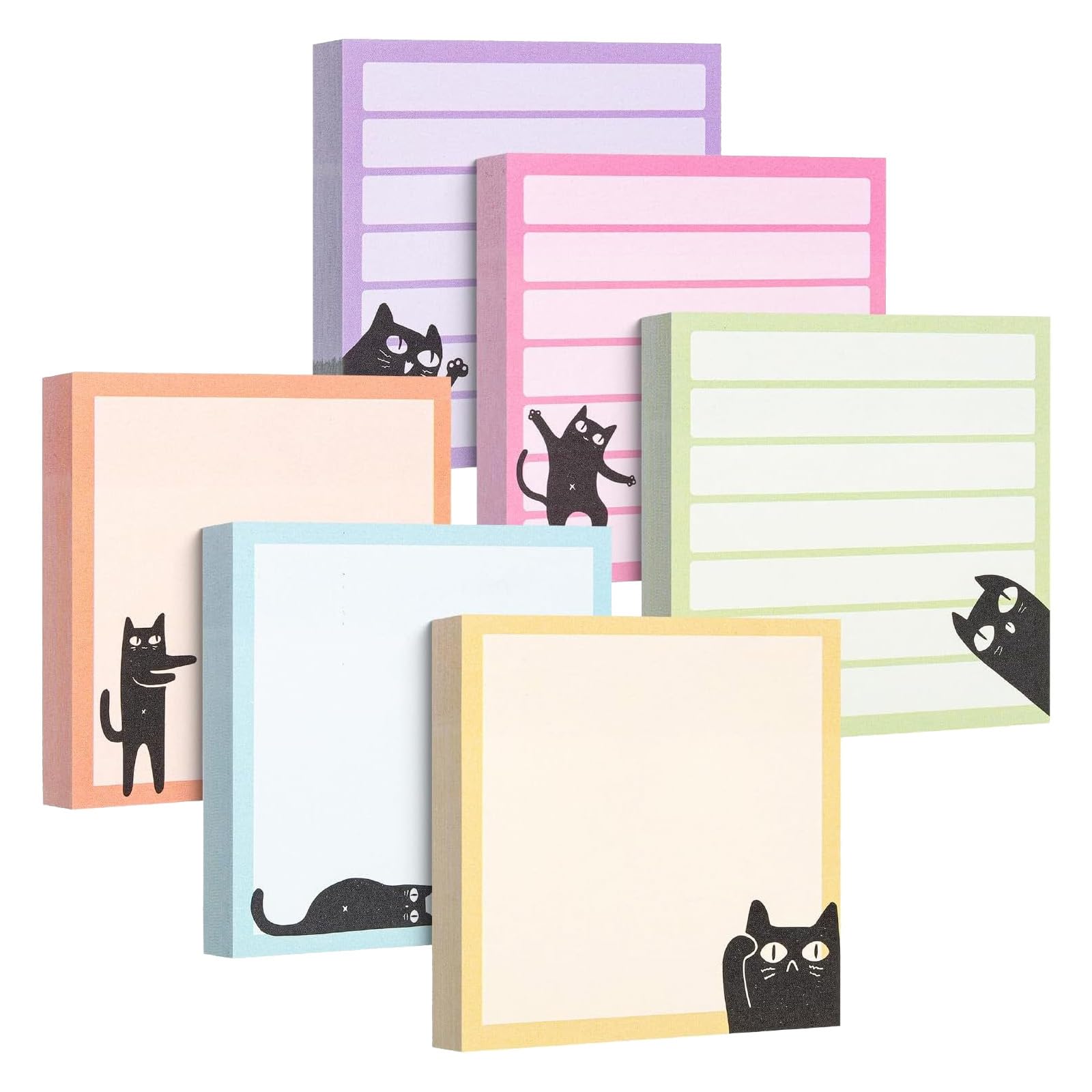 Bamyli 6 Pads Cat Sticky Notes Set,Funny Sticky Pads, 3" x 3" Cute Notepad for Office Teacher Students School, Daily Planner & Fridge Memo Pad (480 Sheets)
