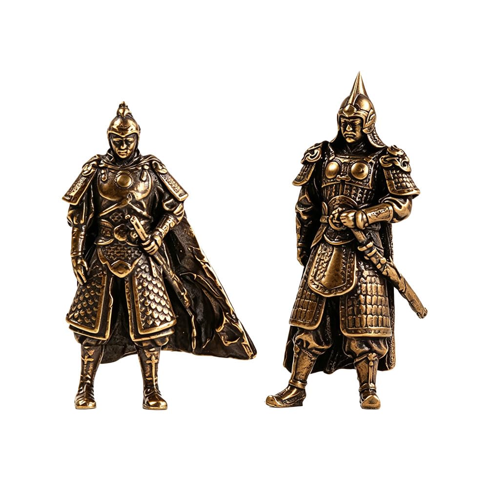 Jehoshaphat Aurichalceous 2Pcs Ancient Warrior Hero General Figurines Tang Song Dynasty Armor Model Handmade Ornaments Historical Figure Military Scene Decor