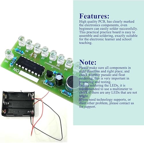 Miniatura 7 de Kit de proyecto de soldadura ISolderStore CD4017 Colorido 10 LED de práctica de soldadura, kit electrónico para principiantes, adolescentes y