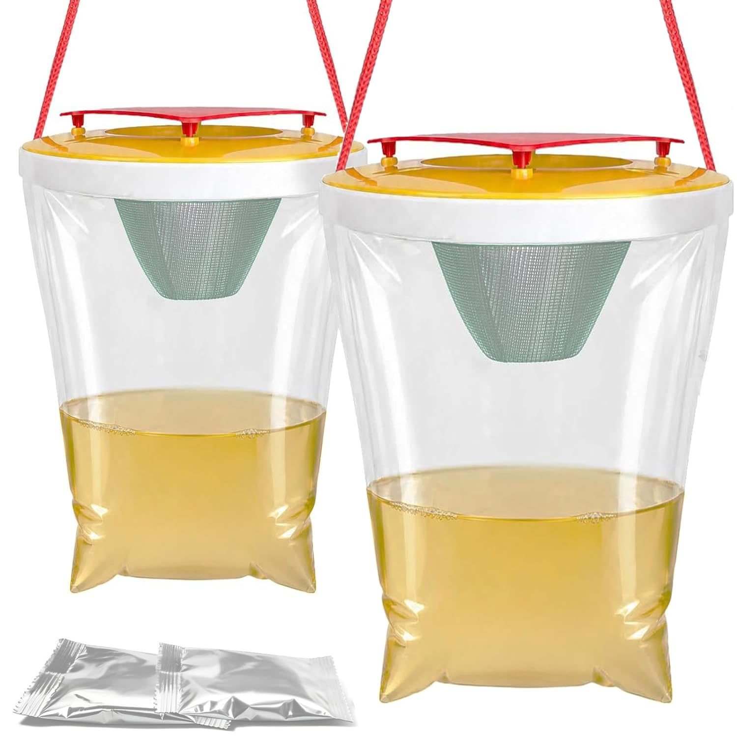 2 Pcs Fly Trap, Large Outdoor Hanging Disposable Fly Catcher Bag with Bait, Insect & Fruit Fly Killer for Garden, Farm, Horse Barn and Home Catches Thousands