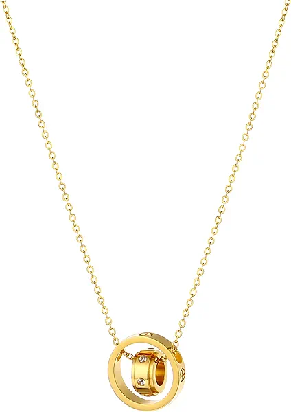 Women's Stainless Steel Necklace -18K Gold Women's Necklace, Gold Interlocking Titanium Steel Necklace, Women's Jewelry for Mother's Birthday, Father's Day Valentine's Day, Mother's Day, Girlfriend Necklace, Anniversary Necklace