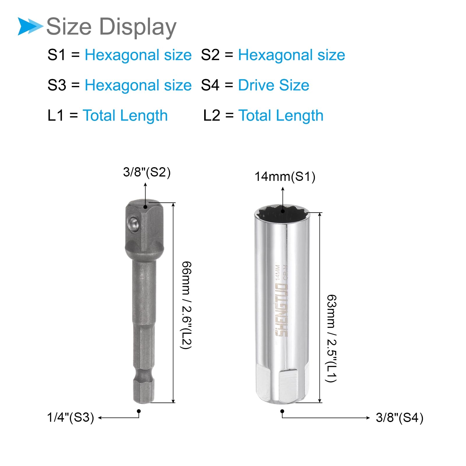 CoCud Spark Plug Socket Set, Metric 14mm 3/8" Drive 2.5" Length, CR-V Mirror Finish Magnetic Socket with Socket Extension - Image 2