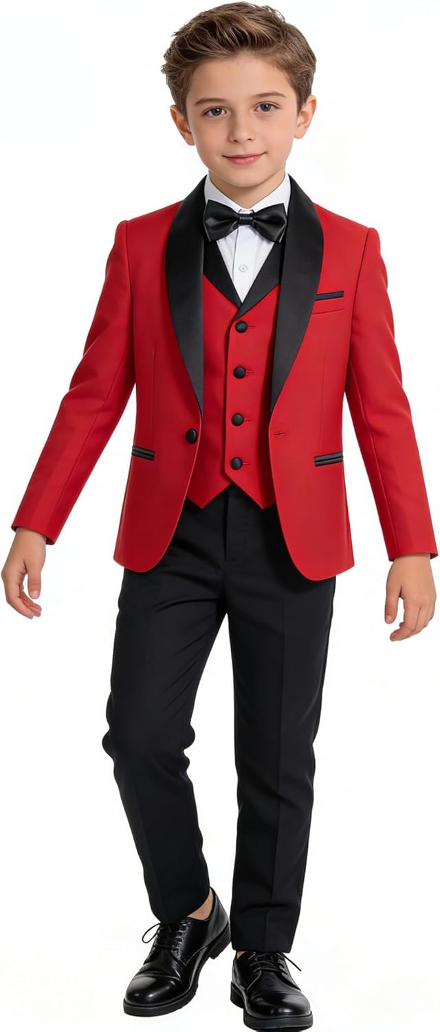 Shawl Lapel Boys Tuxedo Suit with Black Pants, Slim Fit Boys Suit for Toddler, Formal Dress Tuxedo Suits for Boy