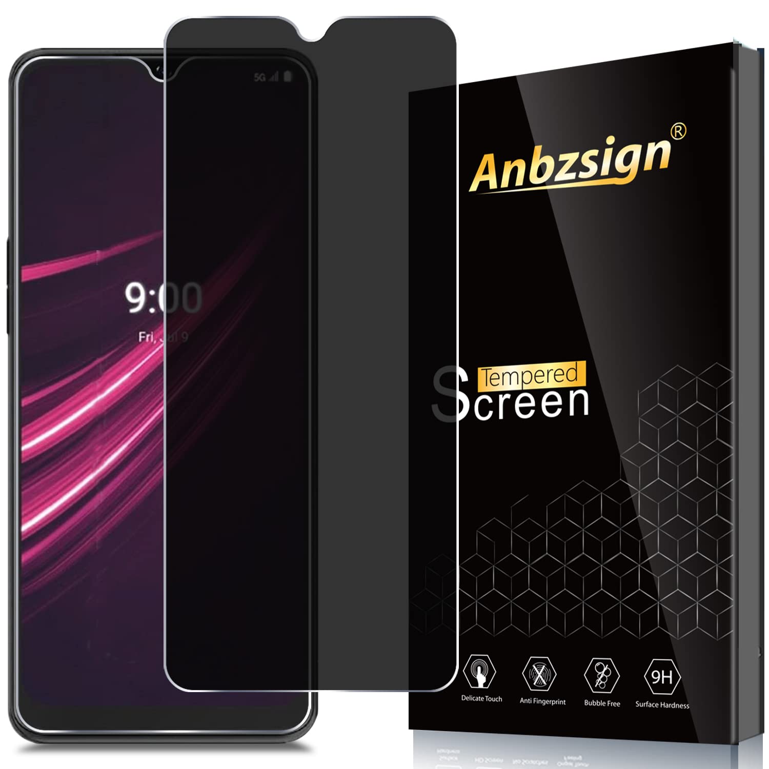 Anbzsign [2 Pack] T-Mobile REVVL V+ 5G (2021) (T-Mobile REVVL V Plus 5G) Privacy Screen Protector, Anti-Spy 9H Hardness Tempered Glass