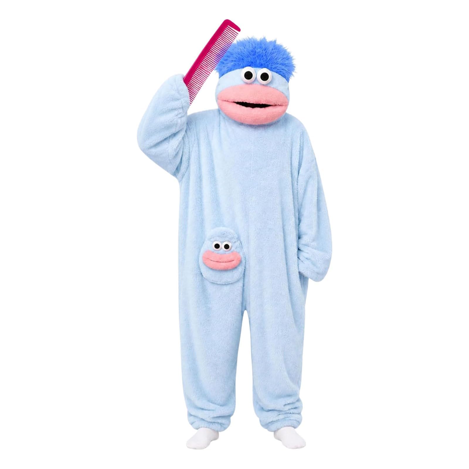 Silly Onesie Boys Girls Jumpsuit Unisex Ultra Soft Plush Hooded One Piece Overall Green Funny Monster Jumpsuits Silly Big Mouth Monster Jumpsuit for Movie Nights, Family Fun and Cozy Relaxing