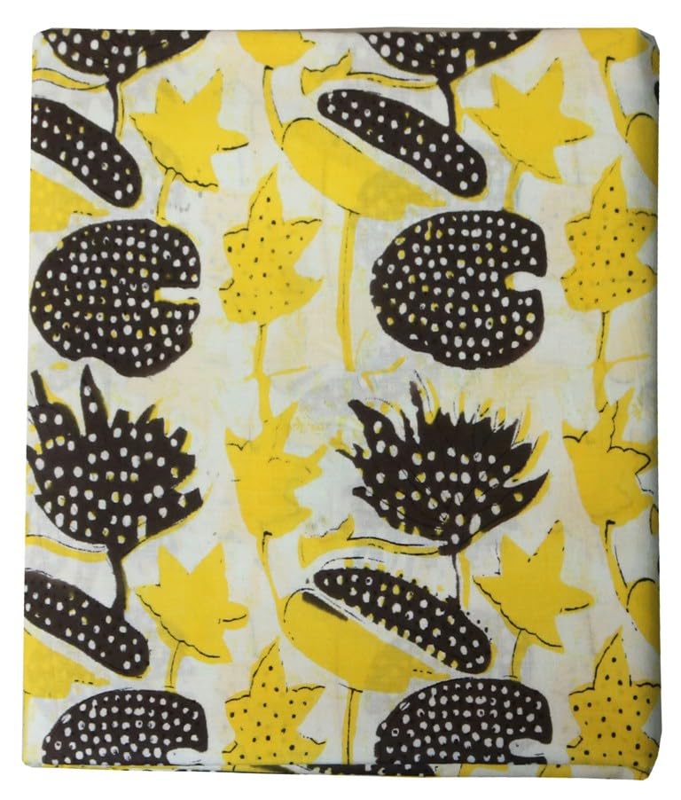 Fashionmart Cotton Fabric Material Sanganeri Printed Hand Print Cotton Fabric Print Women Dress Material Running Jaipuri Women Dress Material Kurtis Natural 43" Inches (3 Meter) 2