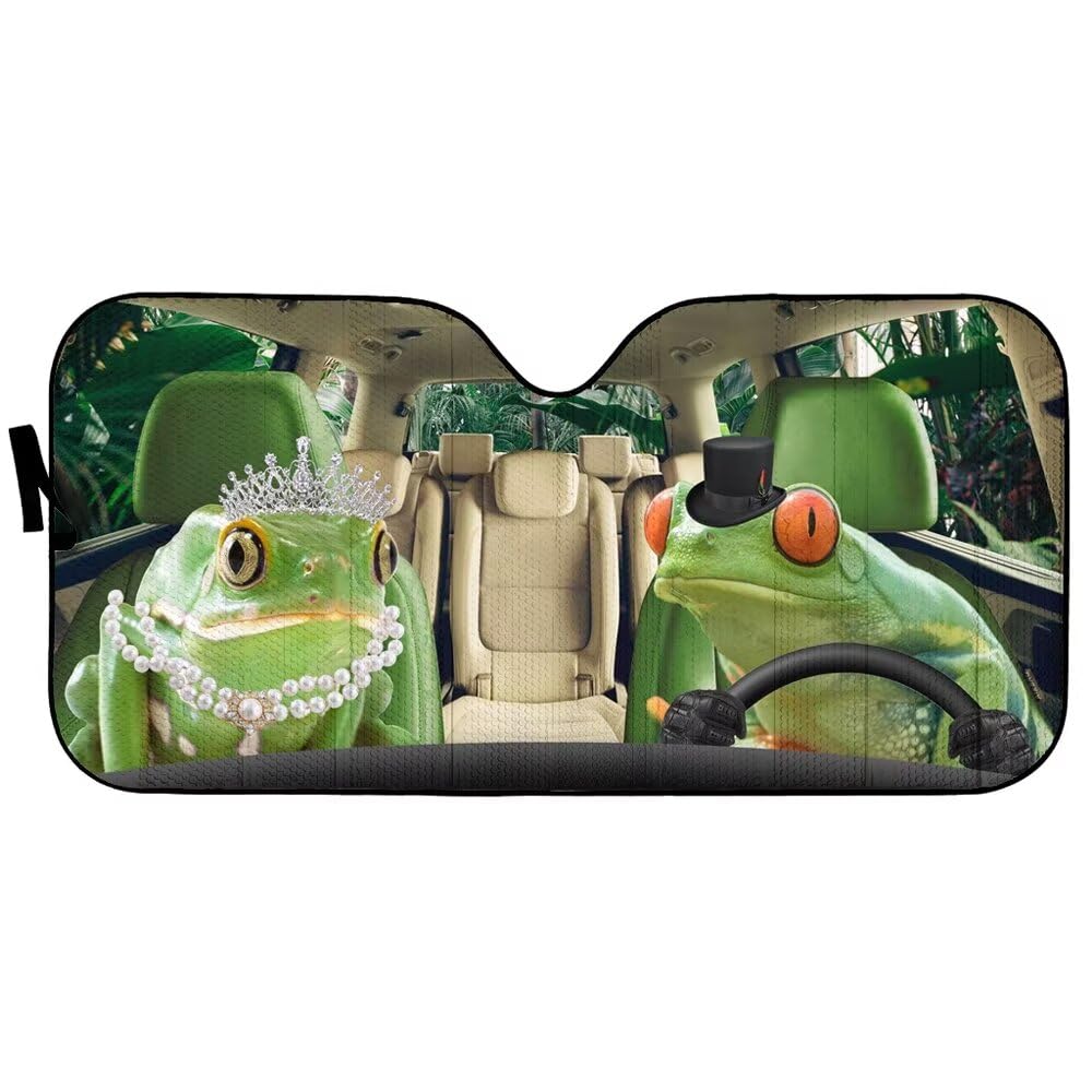Frog Driver Auto Front Window Windshield Funny Animals Foldable Car Sunshade Car Interior Accessories UV Reflector 57x27.5 Inches Sun Visor for Most Car,SUVs,Truck