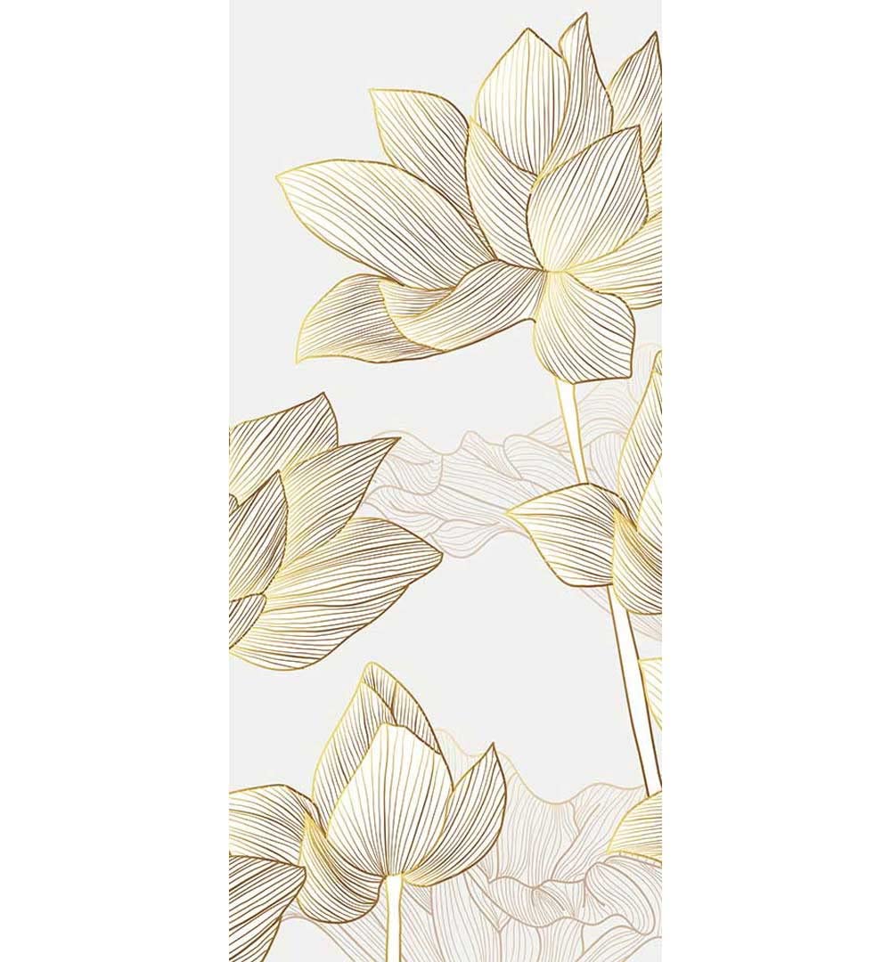 MyMaxxi Türtapete selbstklebend - Einteilige Türfolie 90x200 cm - Motiv: Abstrakt gezeichnete Blumen Gold weiß Türklebefolie zum verschönern & bekleben der Tür - Türaufkleber aus Klebefolie