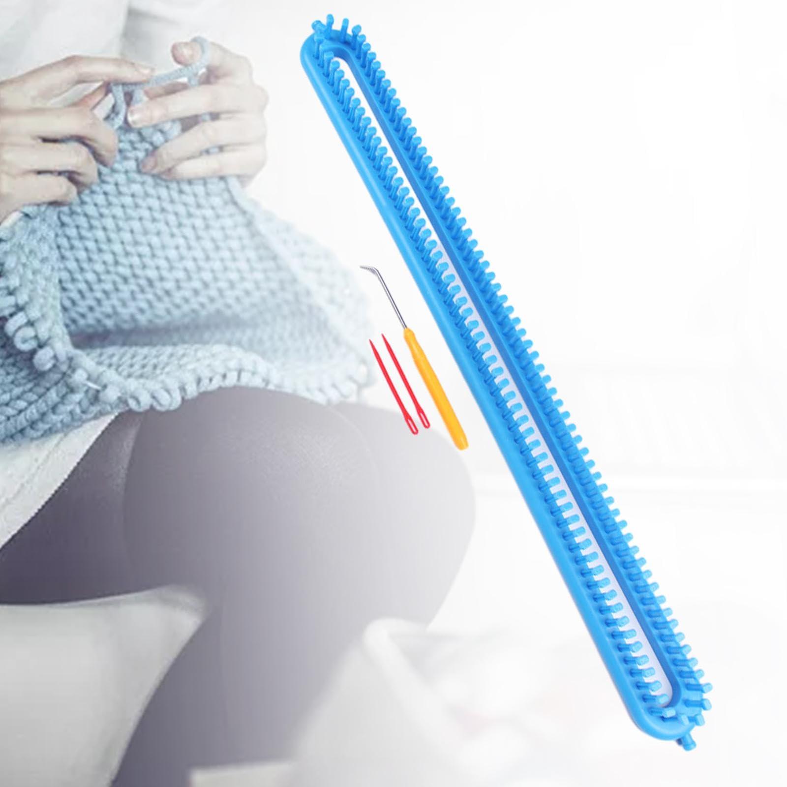 MYCENSE Scarf Loom Knitting Tool with Crochet Hook Crocheting DIY Craft Rectangular Knitting Loom Scarf Knitter for Scarf Shawl Hat Sweater, 58cm