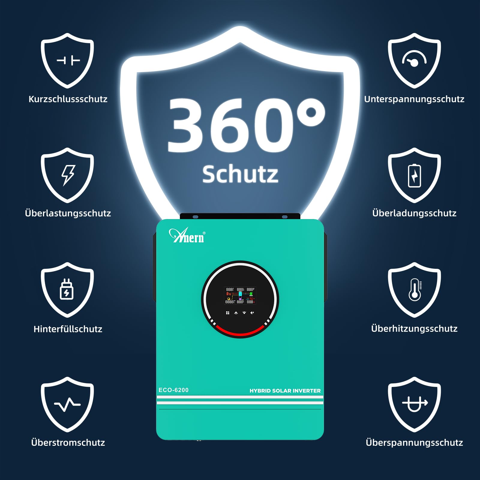 Anern 6200W Hybrid Wechselrichter Solar 48Vdc zu AC 230V mit 2 AC-Ausgang PV 60-500VDC Off Grid Reine Sinus Welle Solar Wechselrichter 120A MPPT Für Bleisäure- und Lithium-Batterien mit WiFi-Modul
