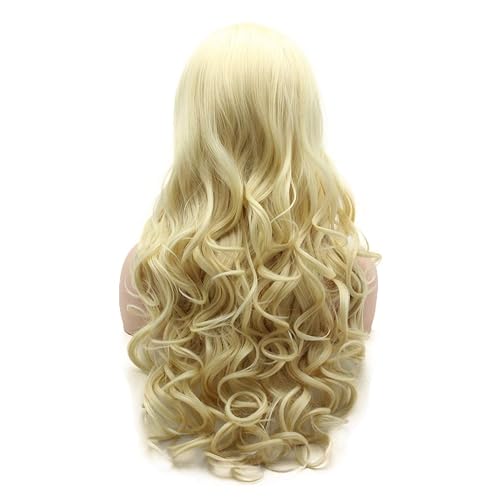 Miniatura 4 de Pelucas sintéticas con encaje frontal de 26 pulgadas, color beige, resistente al calor, de alta densidad, con encaje frontal