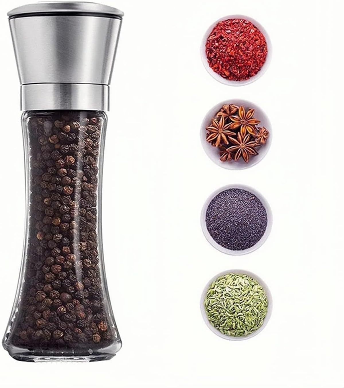 2-in-1 salt and pepper grinder, besst spice mill with ceramic blades, black pepper mill grinder shaker steel lid, manual salt pepper shaker, salt pepper crusher mill (1pcs)